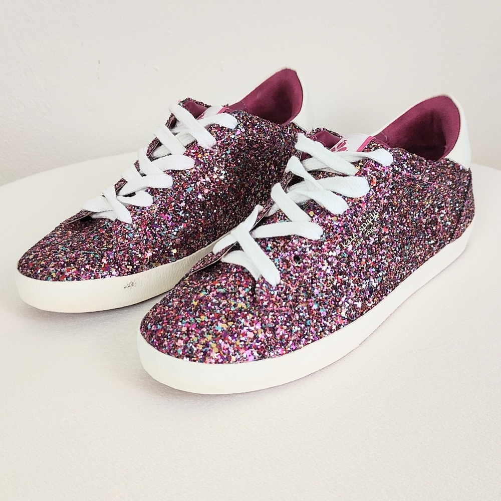 NEW Kate Spade Ace Glitter Sneakers Women's 8 Sparkly Shoes Lace-up Low Top Pink - Picture 2 of 10